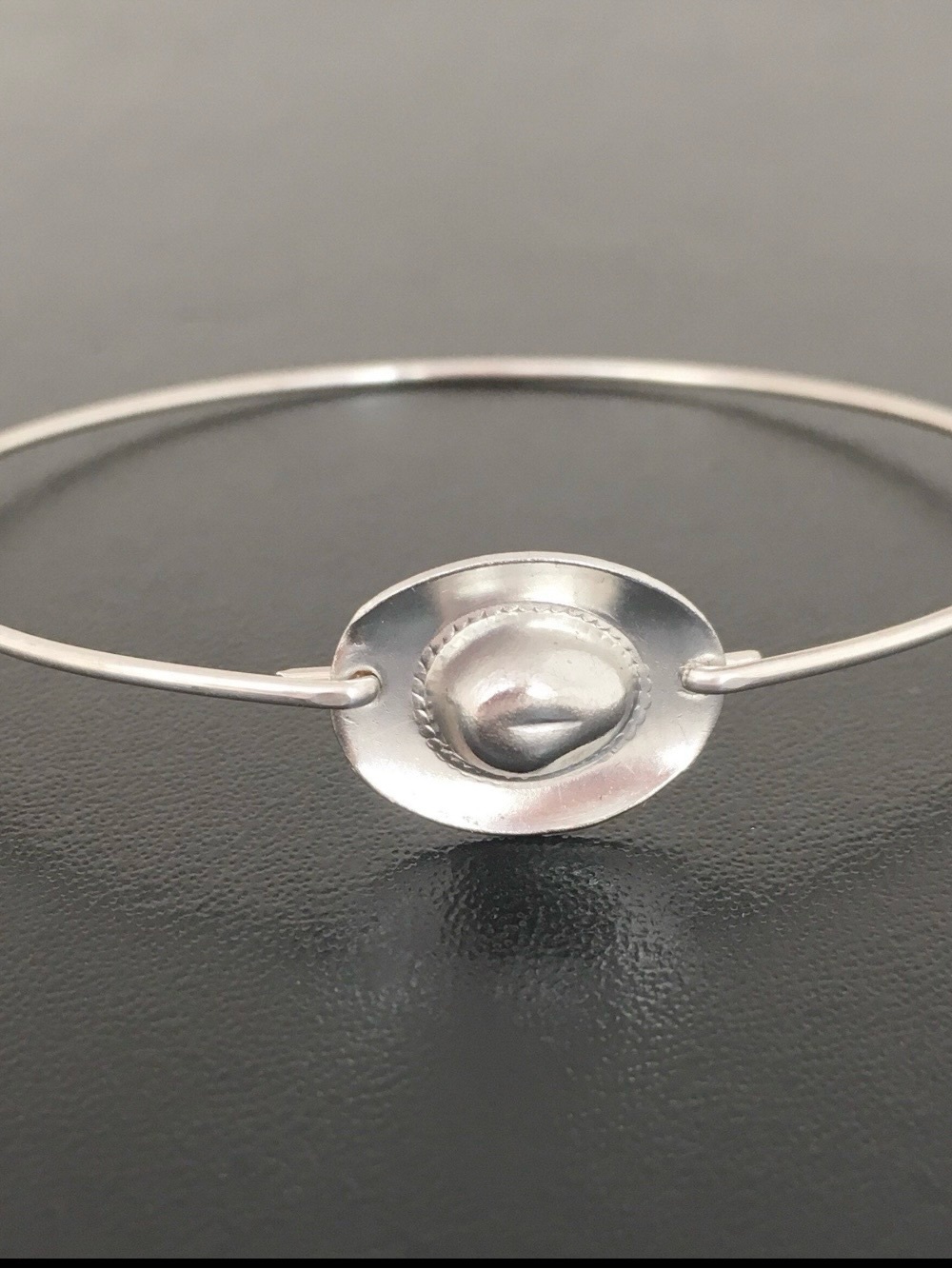 Sterling Silver Cowboy Hat Bangle Bracelet - Silver